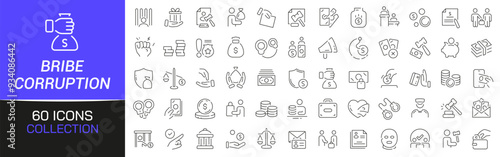 Bribe and corruption line icons collection. Thin outline icons pack. UI icon collection. Set of line web pictogram