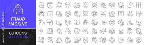 Fraud and hacking line icons collection. Thin outline icons pack. UI icon collection. Set of line web pictogram