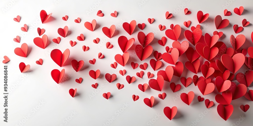 Paper Heart Cascade, white background , red hearts, valentines day , love Paper Heart Cascade, white background , red hearts, valentines day , love