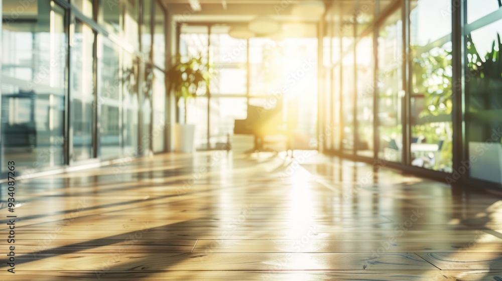 Sunlight Streaming Through Large Windows in a Modern Office Building Sunlight Streaming Through Large Windows in a Modern Office Building
