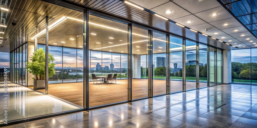 Modern Office Interior with Glass Walls and City View, glass walls, office design, cityscape, modern architecture , interior design Modern Office Interior with Glass Walls and City View, glass walls, office design, cityscape, modern architecture , interior design