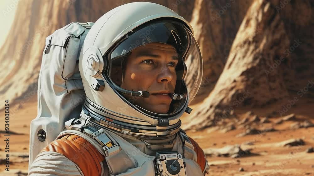 Close-up portrait of a brave astronaut on Mars Close-up portrait of a brave astronaut on Mars
