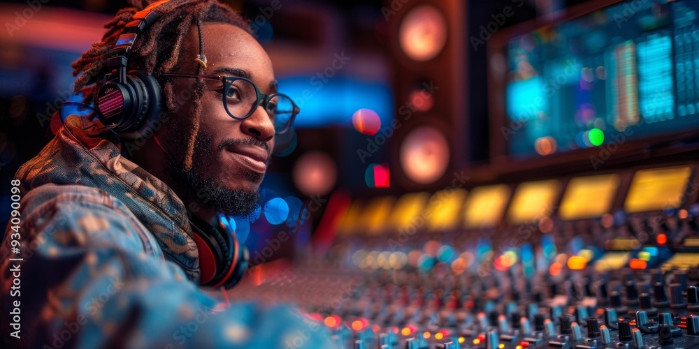Focused Musician in a Recording Studio Focused Musician in a Recording Studio