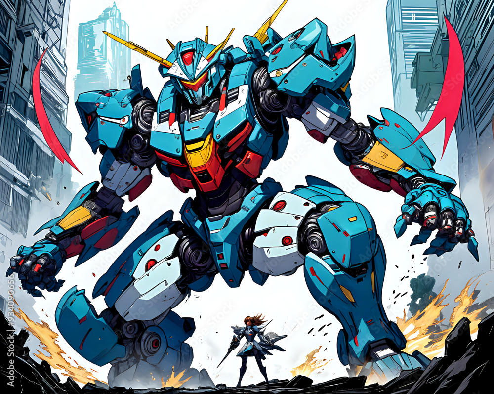 Naklejka premium Sci-fi Mecha Battle
