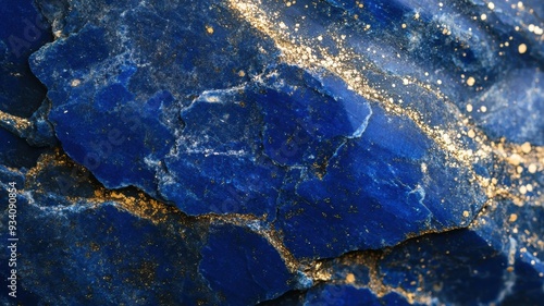 Macro shot of lazurite highlighting its bold blue and sparkling gold inclusions. photo