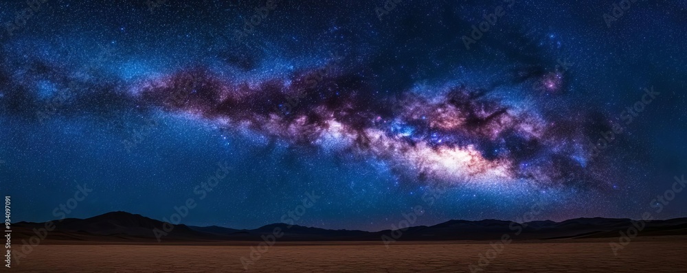 Long exposure of the Milky Way over a desert landscape, galactic background, astrophotography clarity Long exposure of the Milky Way over a desert landscape, galactic background, astrophotography clarity
