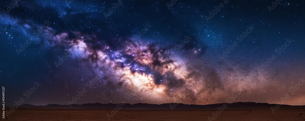 Long exposure of the Milky Way over a desert landscape, galactic background, astrophotography clarity Long exposure of the Milky Way over a desert landscape, galactic background, astrophotography clarity