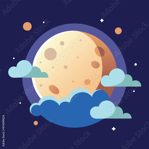 Moon and Clouds Vector Illustration
