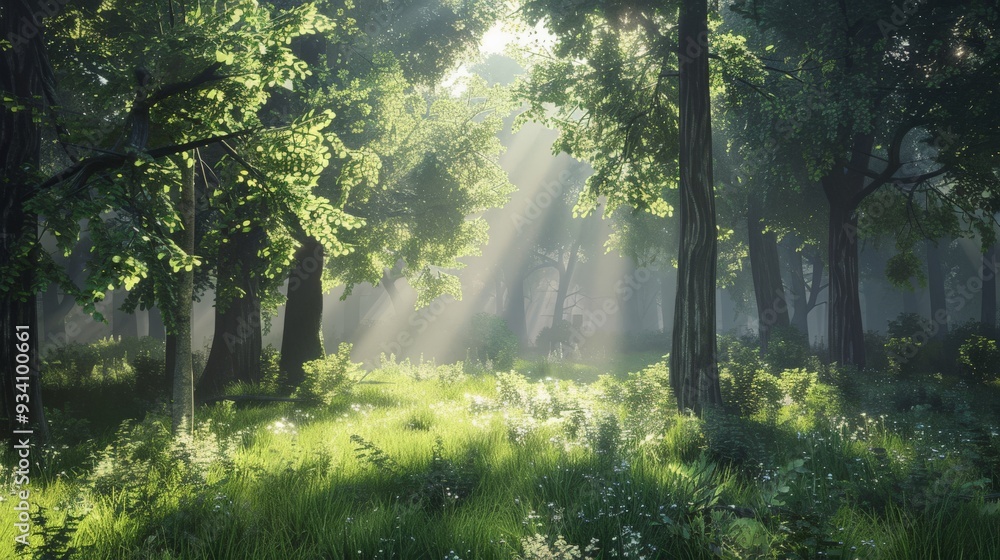 Fototapeta premium Sunlight Filtering Through a Forest.