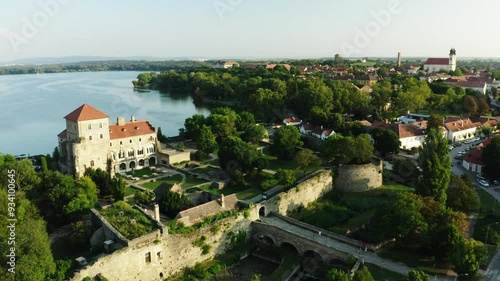 Aerial view of Tata city in Hungary. 