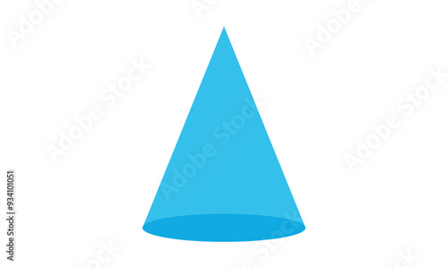 3D cone shape in geometry. Three dimensional geometric shape in mathematics.