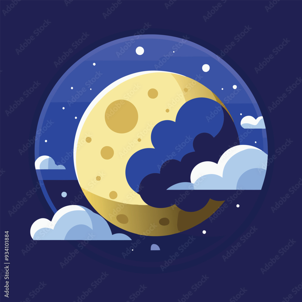 Naklejka premium Moon and Clouds Vector Illustration