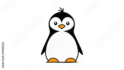 penguin on a white standing on straight black line