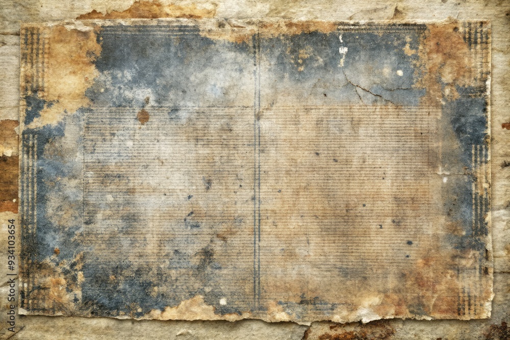 Fototapeta premium A weathered, vintage paper texture with frayed edges and faded marks.