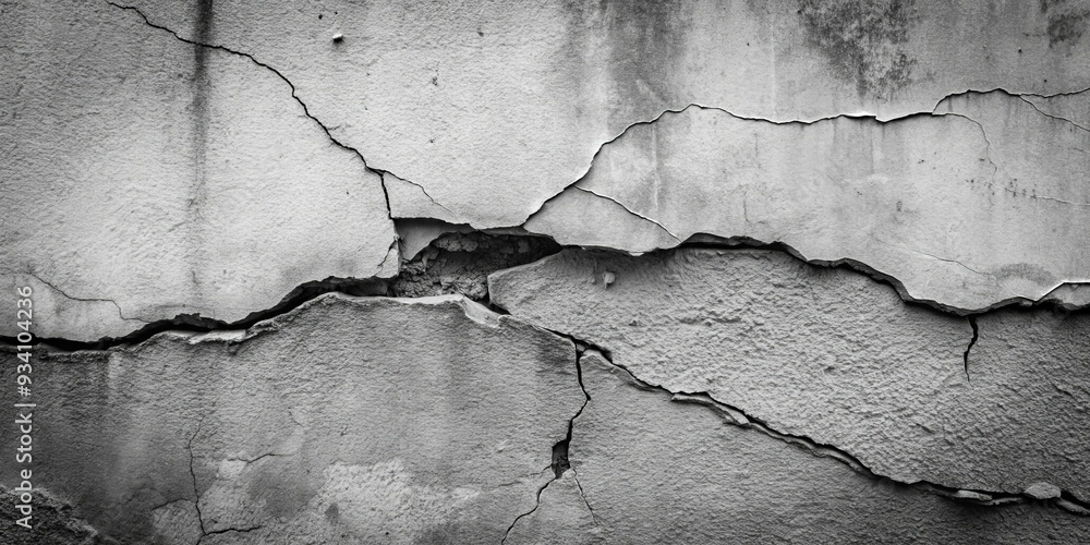 Obraz premium Cracked Concrete Wall Texture - Black and White, Black and White, Cracked Wall, Concrete Texture, Urban Decay