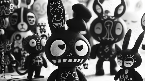 Black and White Doodle Art with Quirky Dunny Characters