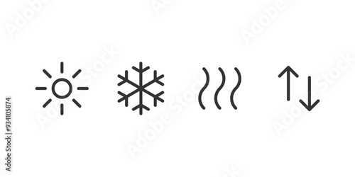 4 outlined isolated illustrations: heat, cool, steam and arrow exchange signs. Vector icons in flat style