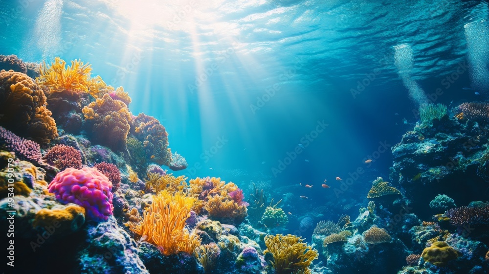 Coral reef underwater with vibrant marine life, promoting ocean preservation Coral reef underwater with vibrant marine life, promoting ocean preservation