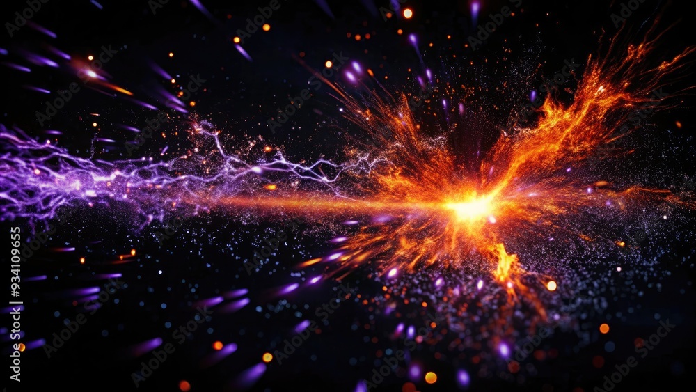 Fototapeta premium A vibrant explosion of fiery colors in a dark digital space.