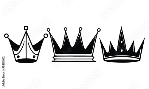 Royal crown silhouette set, set crown line art, vector illustration, Set of Black Crowns.