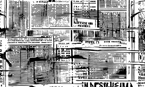 Old Newspaper Background, Black and White Grunge Texture, Vintage Dark News Print Pattern, Ancient Parchment Design