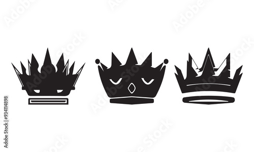 Royal crown silhouette set, set crown line art, vector illustration, Set of Black Crowns.