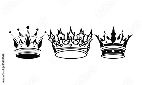 Royal crown silhouette set, set crown line art, vector illustration, Set of Black Crowns.