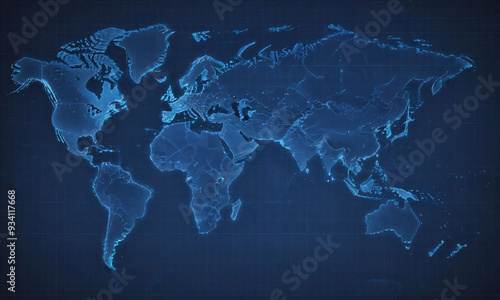 world map with blue grid lines on a dark background