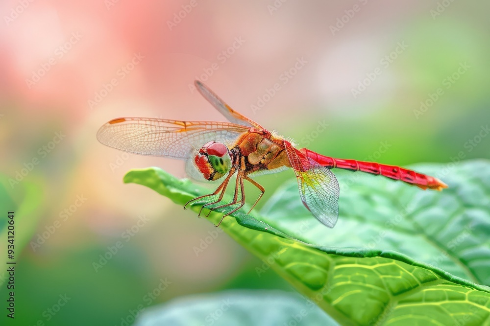 A close-up of a green dragonfly perched on a branch in a sunny meadow. Beautiful simple AI generated image A close-up of a green dragonfly perched on a branch in a sunny meadow. Beautiful simple AI generated image
