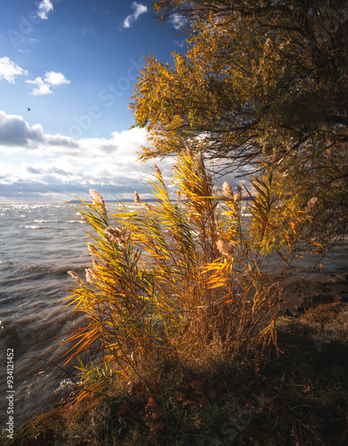 Lake Balaton on a windy day in autumn photo