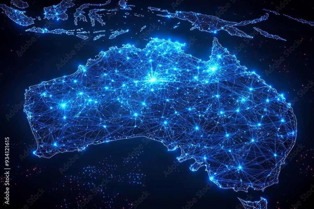 Fototapeta premium Digital map of australia network connectivity created with generative ai