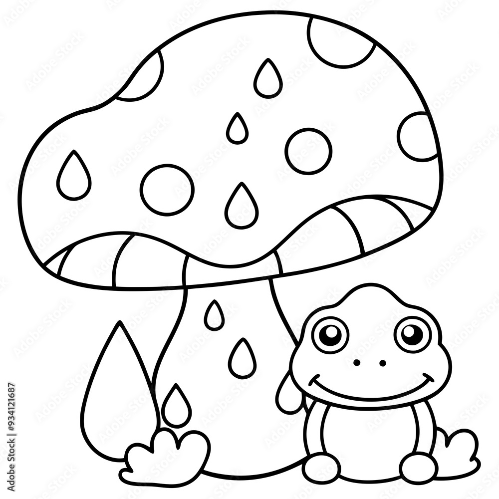 There mushroom and frog rain Coloring page There mushroom and frog rain Coloring page