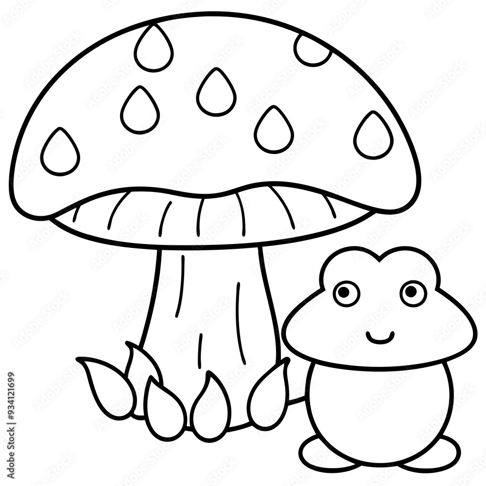 There mushroom and frog rain Coloring page There mushroom and frog rain Coloring page