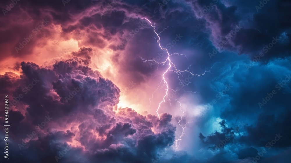 Obraz premium Vibrant lightning patterns in storm clouds