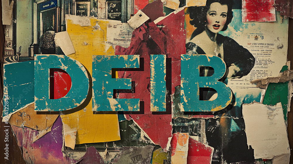 Fototapeta premium DEIB cut out of colorful paper on distressed background