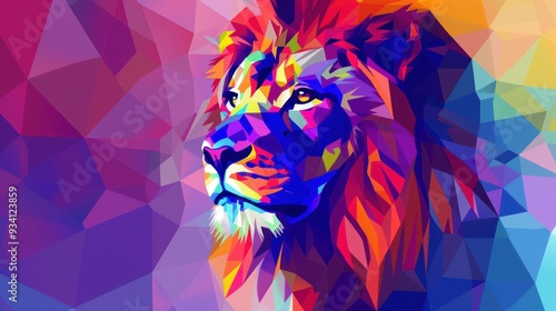 Abstract Lion Portrait in Vibrant Colors