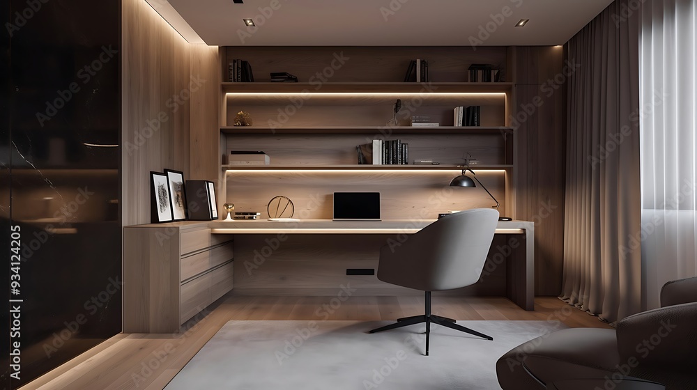 A refined and minimalistic study room with sleek modern design
A refined and minimalistic study room with sleek modern design