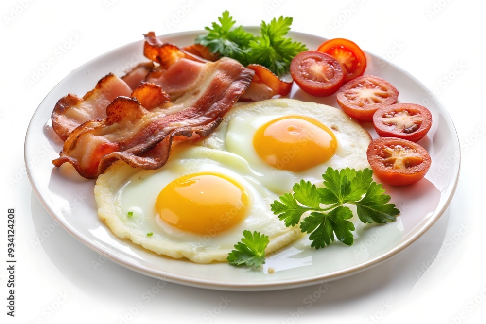 Bacon and eggs isolated on a white background Bacon and eggs isolated on a white background