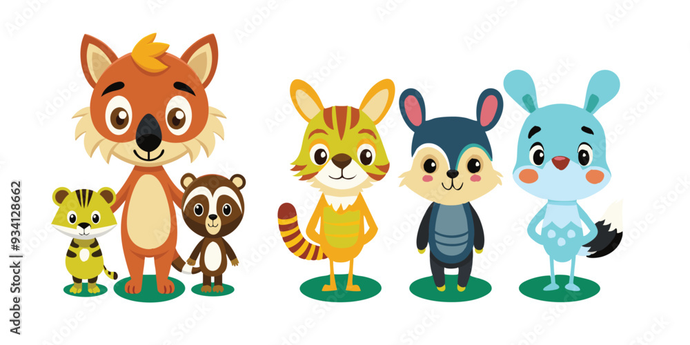 Obraz premium set of animals character vector illustrations