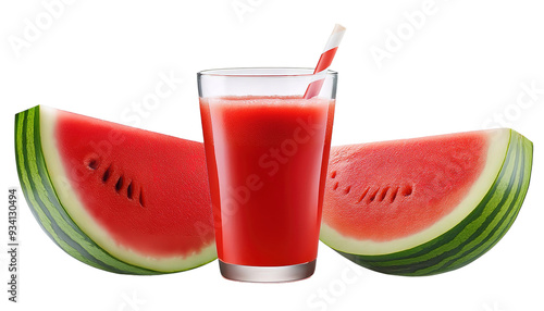 watermelon and glass of juice on a PNG and White background