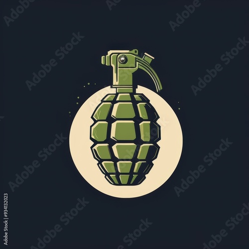 fragmentary grenade illustration green color on dark background photo