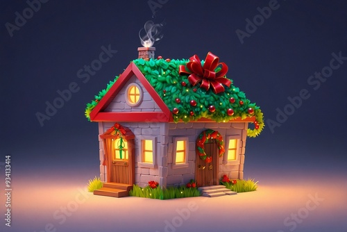 Small House Shaped like a Gift with Red Ribbon: Congratulations on Buying Property photo