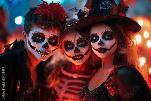 grou pof  people in halloween party