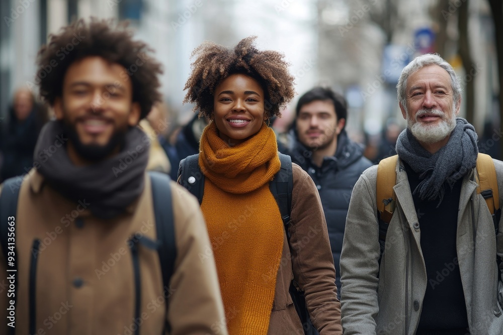 Multi-ethnic group of people walking, Generative AI Multi-ethnic group of people walking, Generative AI