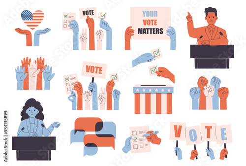 United States of America Presidential Election. Political debates concept with candidates. Vector illustration in flat style