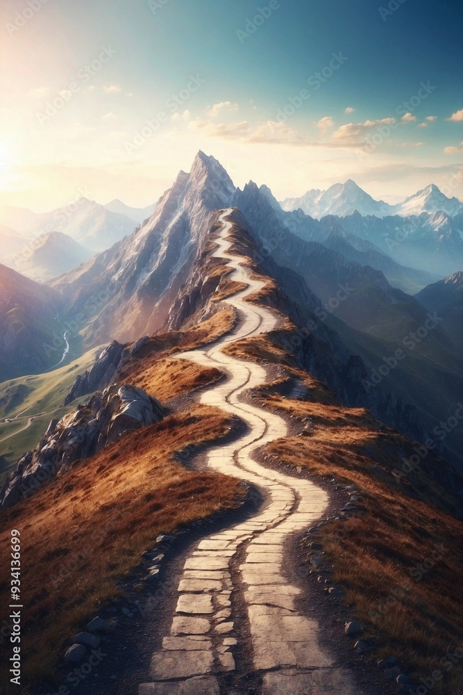 Winding Mountain Road Indicating Path to Success