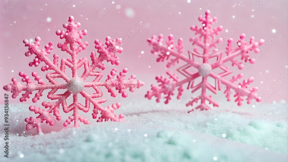 christmas snowflake background. Winter’s Delicate Touch. two pink snowflakes against a soft, snowy backdrop. christmas snowflake background. Winter’s Delicate Touch. two pink snowflakes against a soft, snowy backdrop.