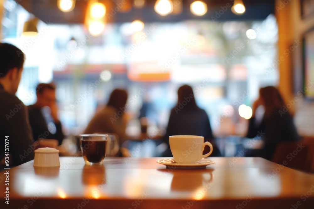 A group of people in a casual meeting, photographed in a blurred style, with a cafe background, concept of teamwork A group of people in a casual meeting, photographed in a blurred style, with a cafe background, concept of teamwork