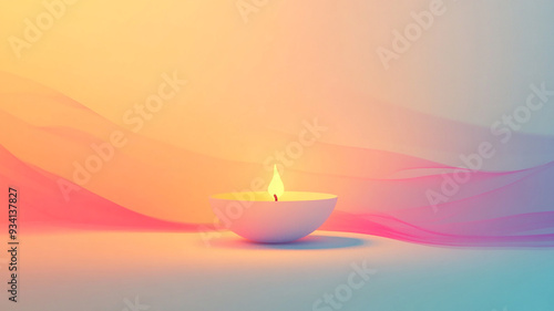 Pink lotusshaped candle holder with burning flame. photo