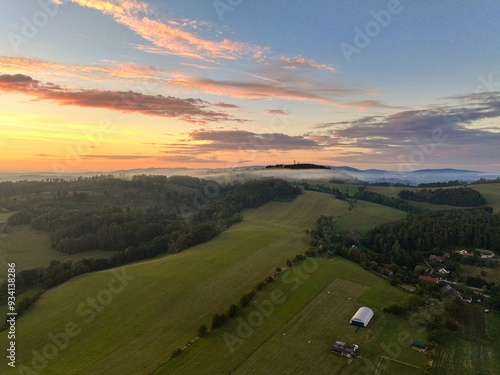 Aerial View of Countryside Hills during Peaceful Sunset – Czech Landscape